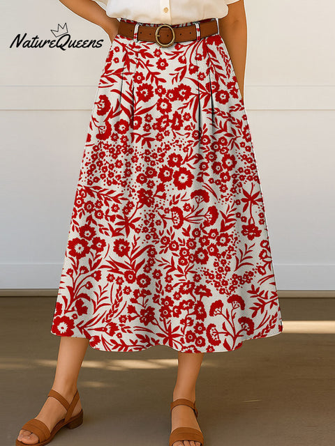 Women's Retro Flowers Floral Pattern Print High Waist Casual A-Line Skirt