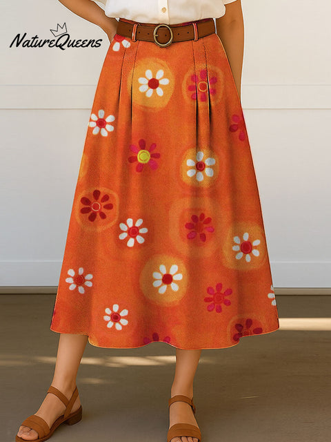 Women's Retro Flowers Floral Pattern Print High Waist Casual A-Line Skirt