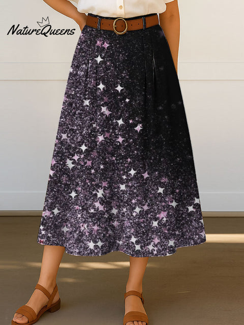 Women's Retro Star Gradient Pattern Print High Waist Casual A-Line Skirt
