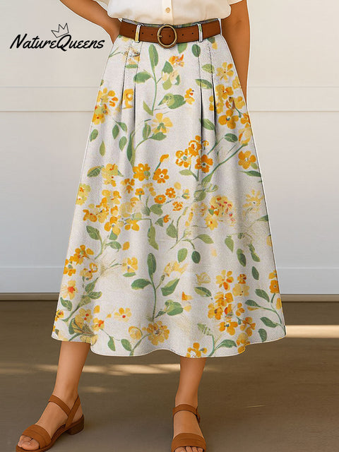 Women's Retro Flowers Floral Pattern Print High Waist Casual A-Line Skirt
