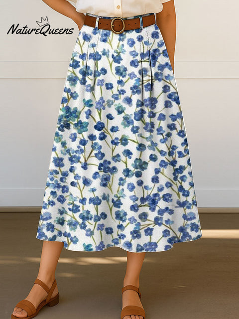 Women's Retro Flowers Floral Pattern Print High Waist Casual A-Line Skirt