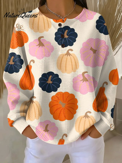 Women's Halloween Pumpkin Pattern Art Print Casual Cotton Shirt