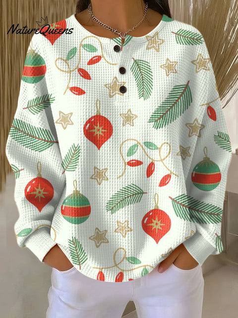 Women's Christmas Leaves Lights Pattern Art Print Casual Cotton Shirt