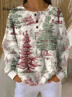 Women's Christmas Tree Pattern Art Print Casual Cotton Shirt