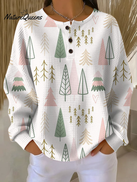 Women's Simple Christmas Tree Pattern Art Print Casual Cotton Shirt