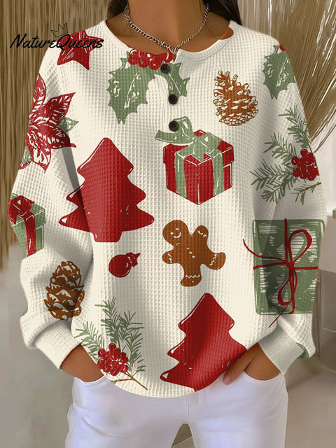 Women's Simple Christmas Tree Pattern Art Print Casual Cotton Shirt