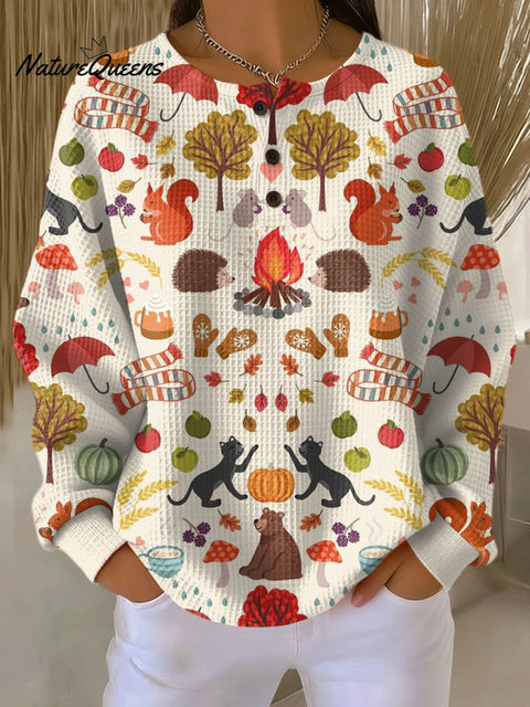 Women's Halloween Autumn Harvest Pumpkin Animals Fox Pattern Art Print Casual Cotton Shirt