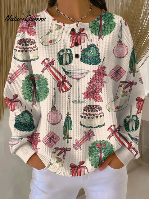 Women's Christmas Items Pattern Art Print Casual Cotton Shirt