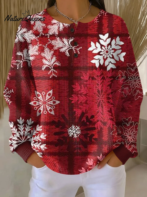 Women's Christmas Snowflake Pattern Art Print Casual Cotton Shirt