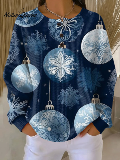 Women's Christmas Snowflakes Lights Pattern Art Print Casual Cotton Shirt