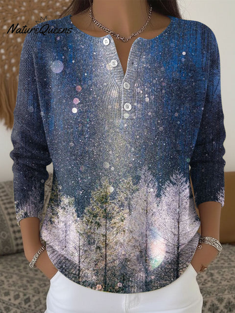 Women's Christmas Tree Pattern Art Print Buttoned Cardigan Sweater