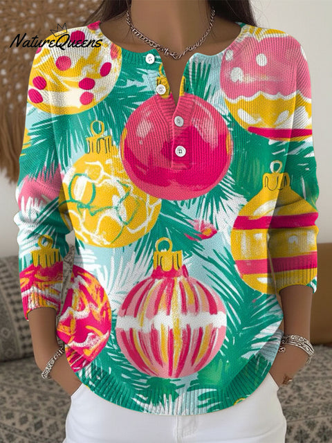Women's Christmas Tree Lanterns Pattern Art Print Buttoned Cardigan Sweater