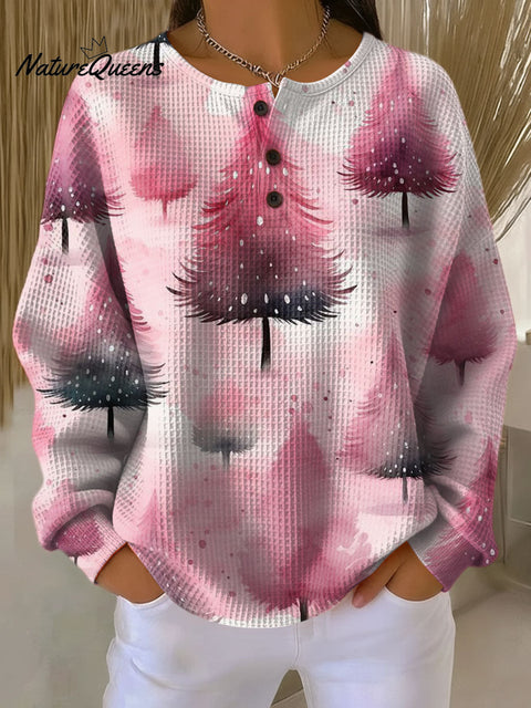 Women's Christmas Tree Pattern Art Print Casual Cotton Shirt