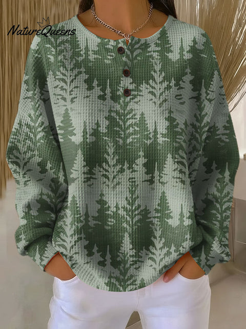 Women's Christmas Tree Pattern Art Print Casual Cotton Shirt