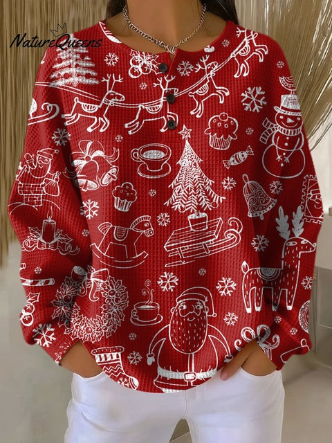 Women's Christmas Pattern Art Print Casual Cotton Shirt