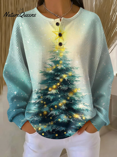 Women's Christmas Tree Pattern Art Print Casual Cotton Shirt