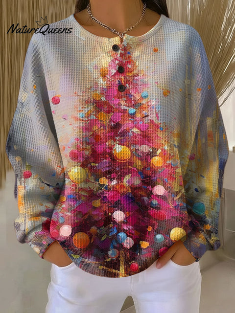 Women's Christmas Tree Pattern Art Print Casual Cotton Shirt
