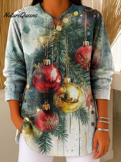 Christmas Leaves Bells Art Pattern Print Buttoned Cardigan Sweater