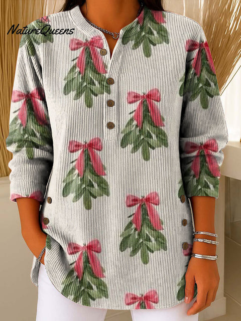 Women's Christmas Tree Art Pattern Crew Neck Long Sleeve Casual Loose Knit Pullover