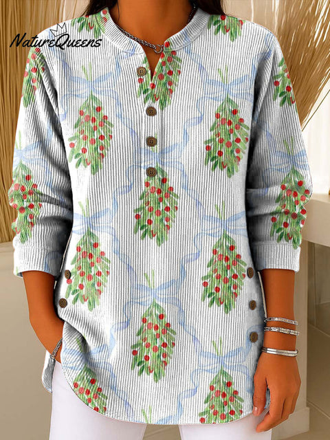 Women's Christmas Tree Art Pattern Crew Neck Long Sleeve Casual Loose Knit Pullover