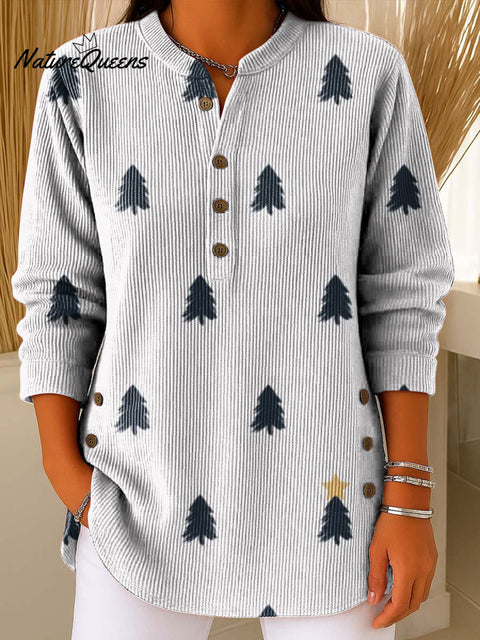 Women's Christmas Tree Art Pattern Crew Neck Long Sleeve Casual Loose Knit Pullover