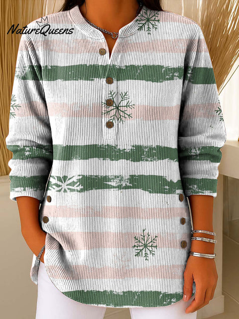 Women's Christmas Stripes Snowflakes Art Pattern Crew Neck Long Sleeve Casual Loose Knit Pullover