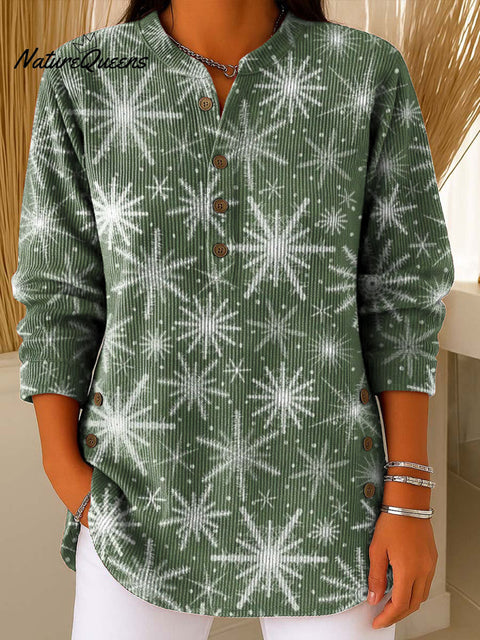 Women's Christmas Snowflake Art Pattern Crew Neck Long Sleeve Casual Loose Knit Pullover