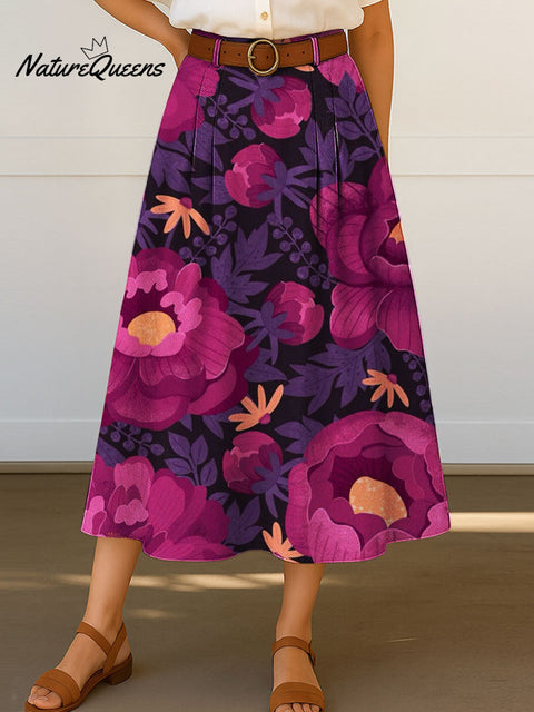 Women's Retro Flower Pattern Print Casual Cotton Skirt