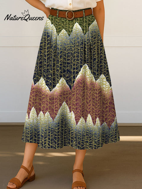 Women's Retro Gradient Color Pattern Print Casual Cotton Skirt