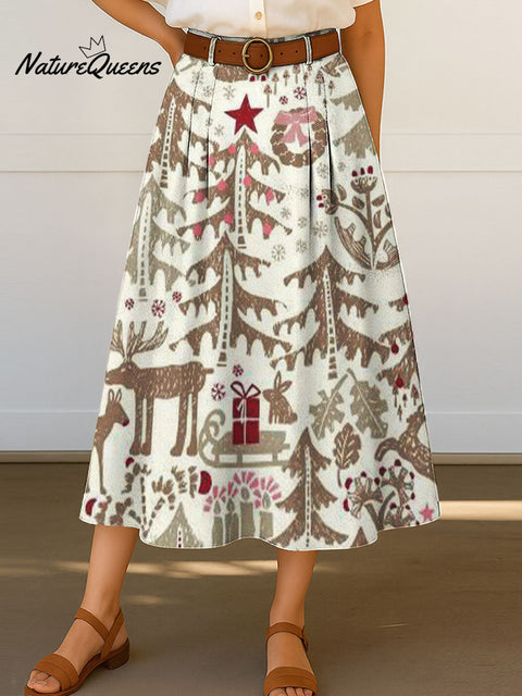 Women's Christmas Trees Pattern Print Casual Cotton Skirt