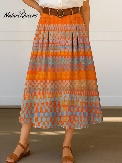 Women's Geometry Abstract Colorful Pattern Print Casual Cotton Skirt