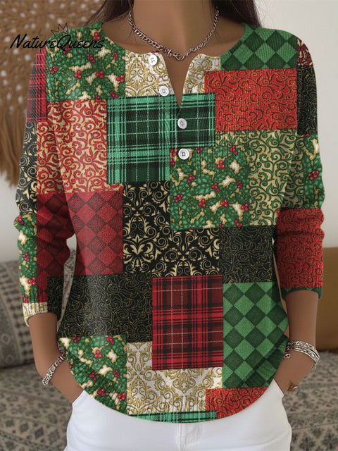 Retro Christmas Pattern Art Print Buttoned Cardigan Sweater