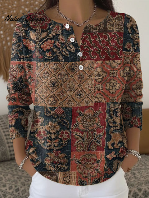 Retro Christmas Pattern Art Print Buttoned Cardigan Sweater