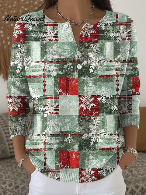 Retro Christmas Pattern Art Print Buttoned Cardigan Sweater