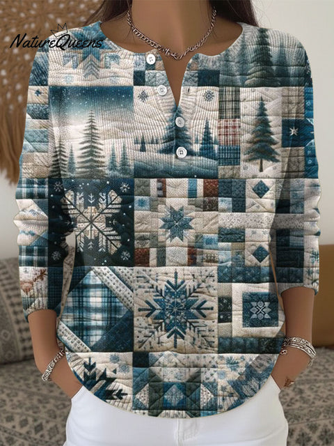 Retro Christmas Pattern Art Print Buttoned Cardigan Sweater