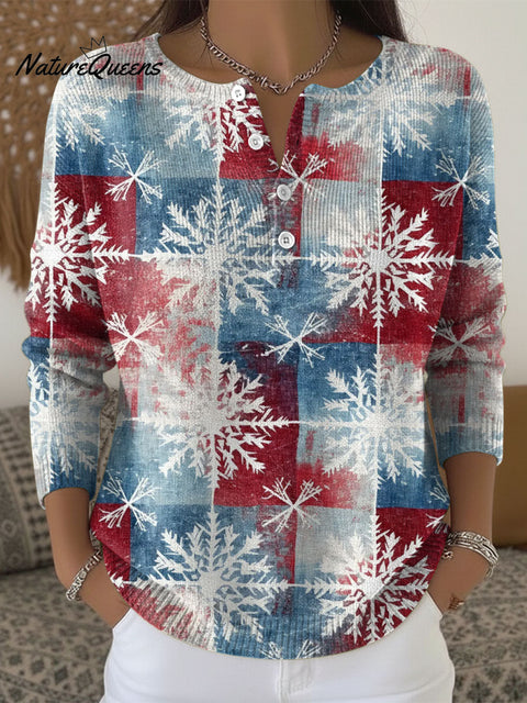Retro Christmas Pattern Art Print Buttoned Cardigan Sweater