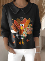 Women's Patchwork Turkey Glitter Retro Thanksgiving Print Casual Peter Pan Collar 3/4 Sleeve Sweater