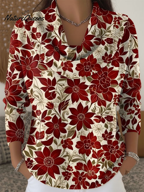 Women's Christmas Pattern Print Cowl Neck Sweater