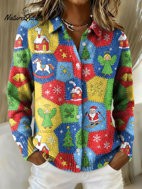 Women's Doodle Crayon Christmas Pattern Print Cowl Neck Sweater
