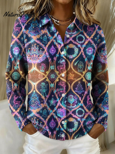 Women's Neon Christmas Holiday Santa Reindeer Pattern Print Cowl Neck Sweater