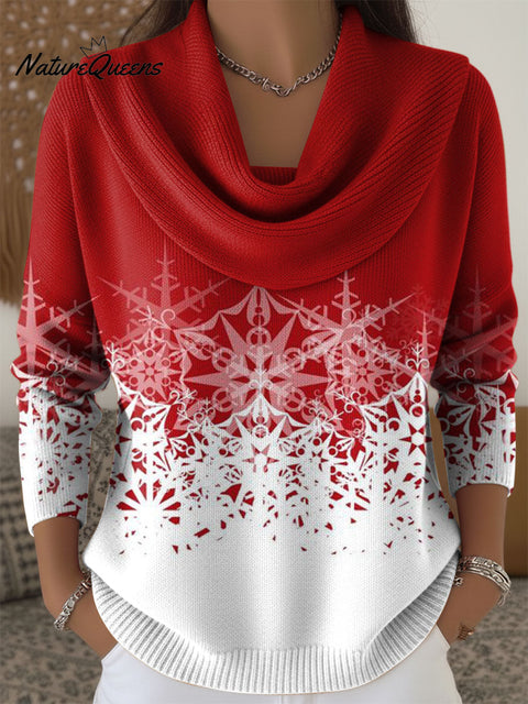 Women's Christmas Snowflakes Pattern Art Print Cowl Neck Sweater