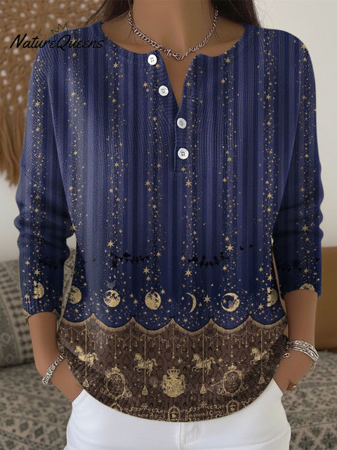 Stars Moon Pattern Art Print Buttoned Cardigan Sweater