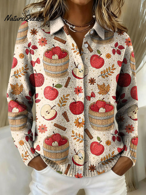 Women's Autumn Apple Fall Print Cowl Neck Sweater