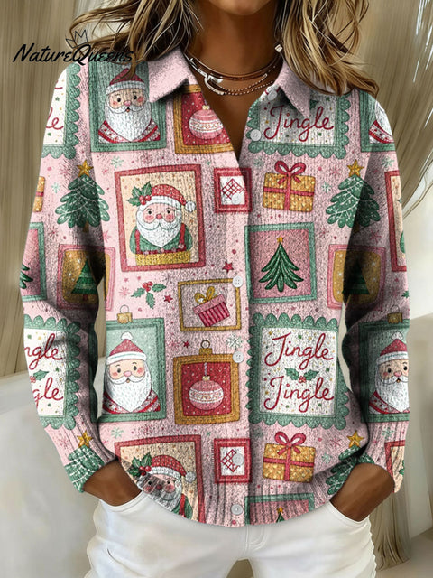 Women's Pink Christmas Frames Girly Christmas Bow Print Cowl Neck Sweater
