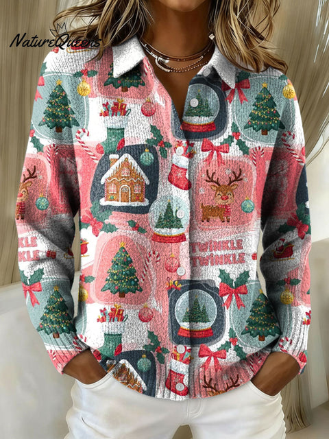 Women's Frames Girly Pink Christmas Gingerbread Ho Ho Ho Print Cowl Neck Sweater