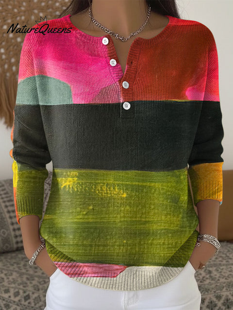 Abstract Art Modern Pink Geometric Pattern Art Print Buttoned Cardigan Sweater