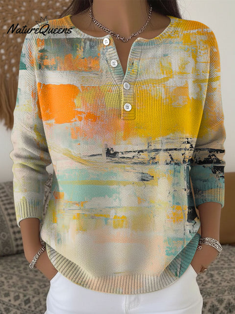Modern Colorful Abstract Pattern Art Print Buttoned Cardigan Sweater