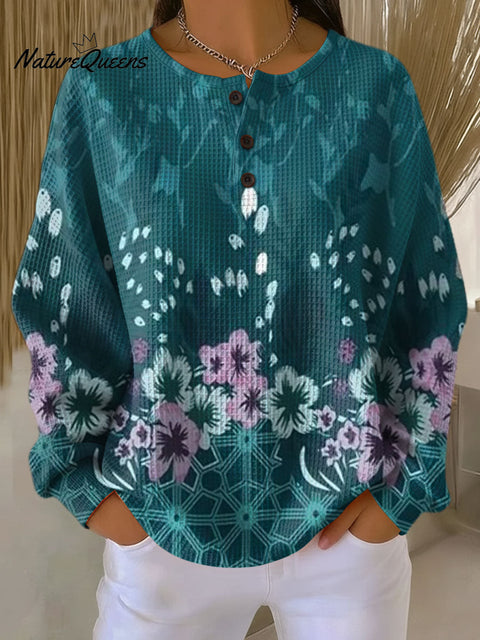 Women's Flowers Color Smudge Pattern Art Print Casual Cotton Shirt