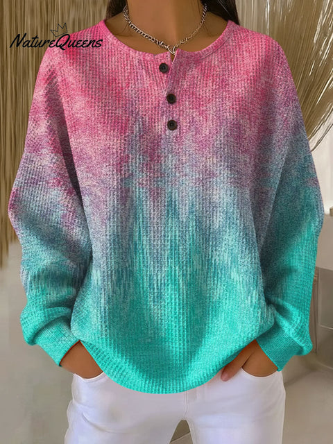 Women's Color Gradient Smudge Pattern Art Print Casual Cotton Shirt