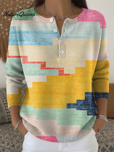 Geometry Splicing Pattern Art Print Buttoned Cardigan Sweater
